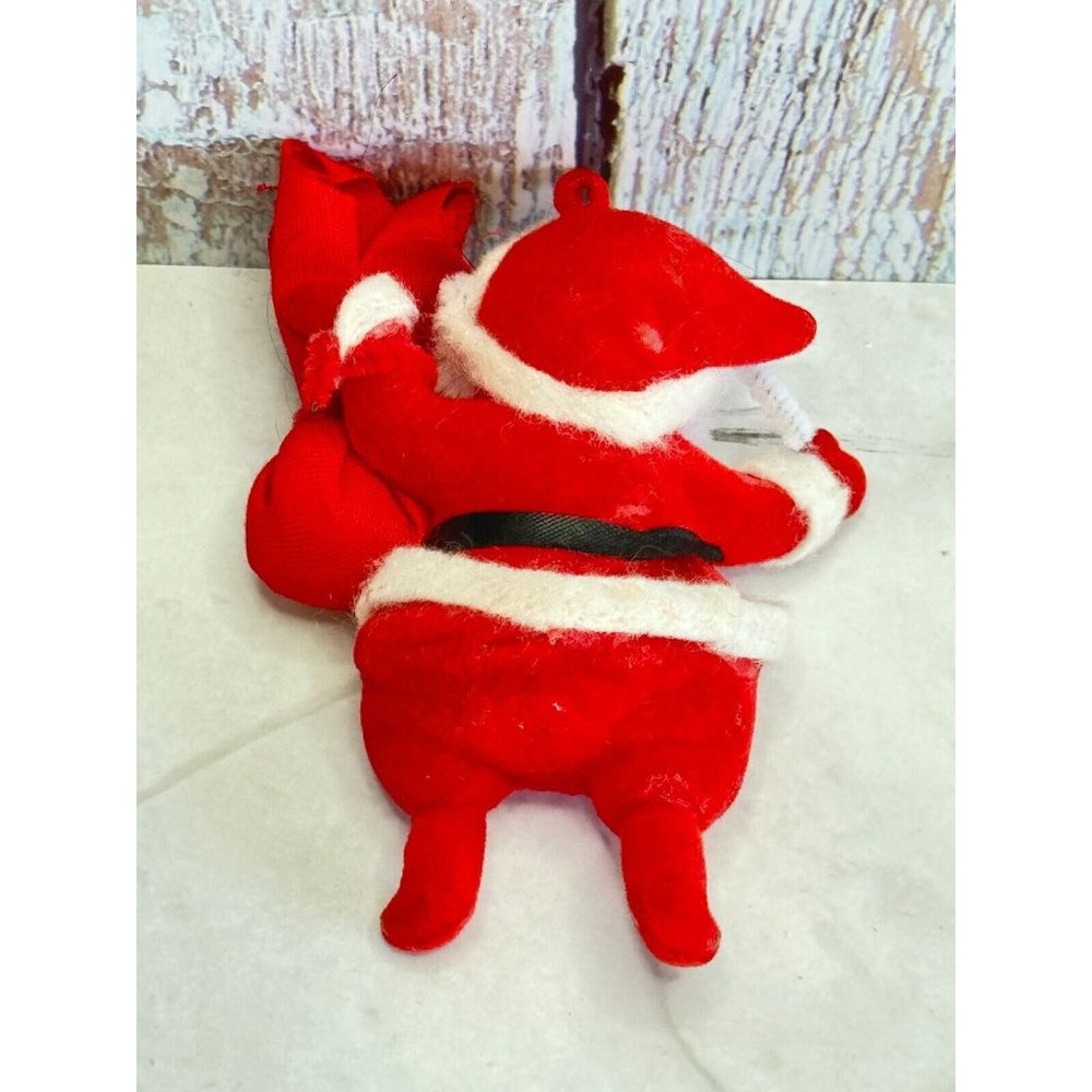 Vintage Plastic Face Small Styro Red Felt Santa Claus with Sack Christmas Orname - Picture 4 of 4